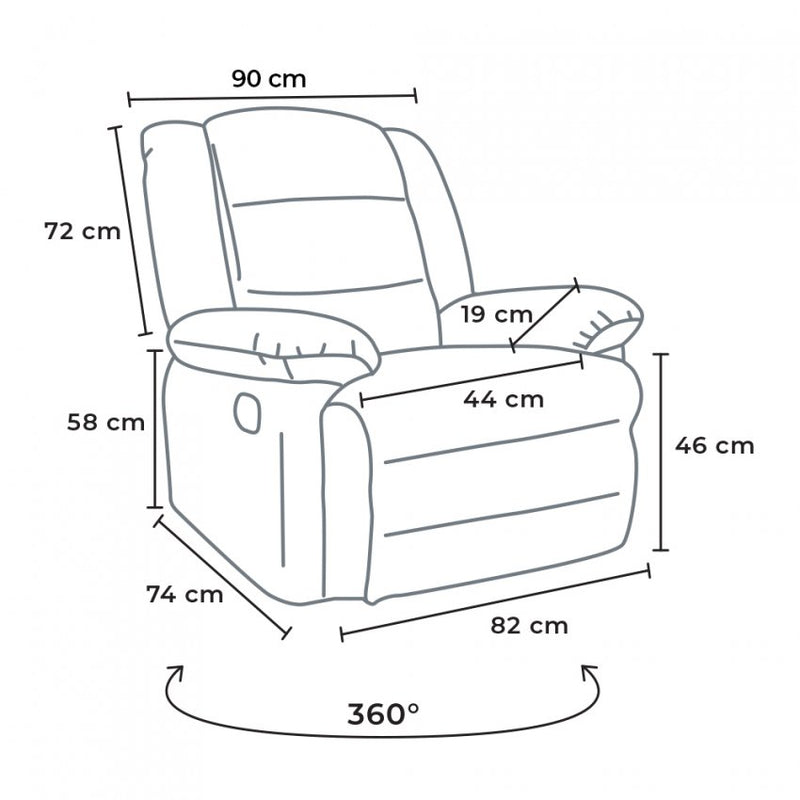 Poltrona Relax Reclinabile Manuale 90x74x130 cm in Similpelle Nero