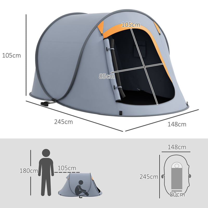 Tenda da Campeggio Pop Up Impermeabile Singola 245x148x105 cm Finestra a Rete Grigio   
