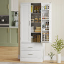 Credenza da Cucina 60x40x159 cm con Armadietto con 8 Ripiani Portaspezie e 2 Cassetti Bianco      