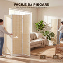 Paravento da Interno a 3 Ante Pieghevole 135x180 cm in Legno di Pino e Bambù Naturale      