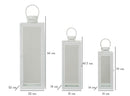 Lanterne White Set 3 Pz 22x22x66 cm - 18x18x49,5 cm - 14x14x39 cm in Ferro e Vetro Bianco      