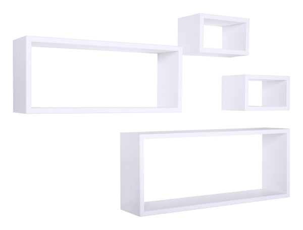 Set 3 Mensole Cubo da Parete Quadrato e Rettangolare in Fibra di Legno Merlino Bianco