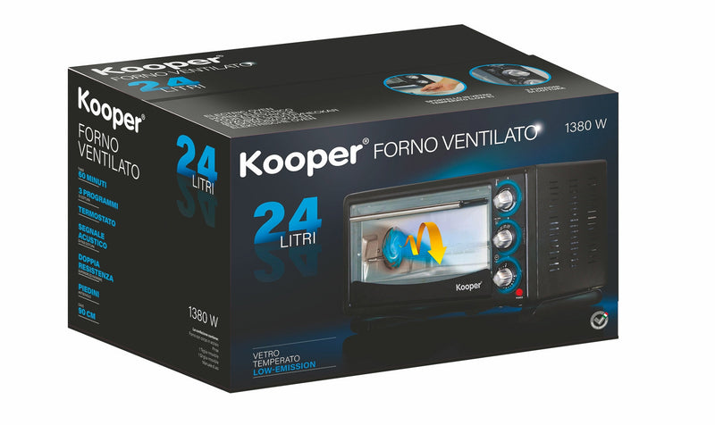 Forno Fornetto Elettrico Ventilato 24 Litri 1380W Kooper Texas 24 Nero