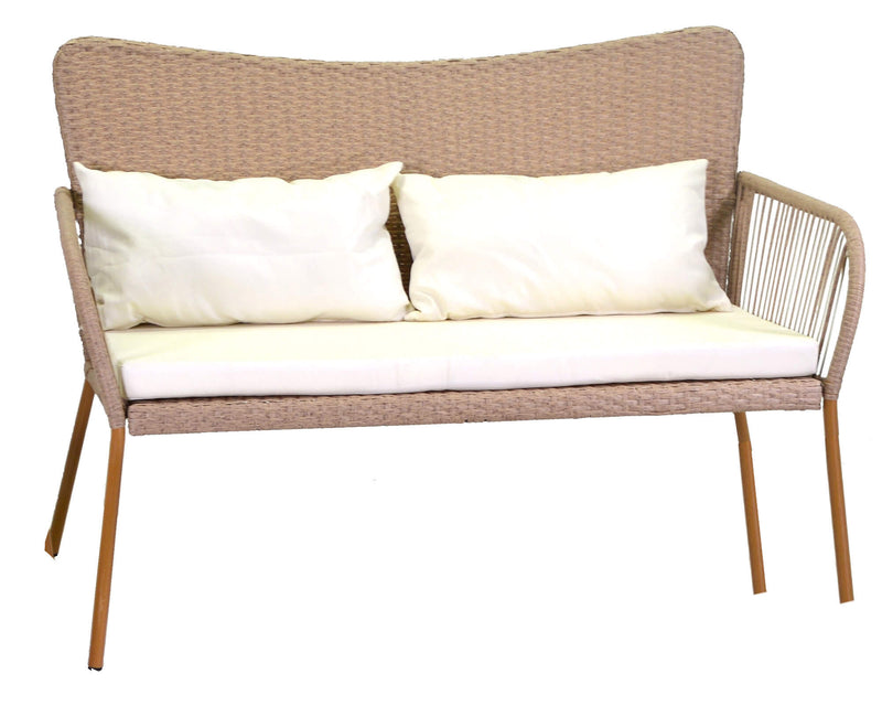 Set da Giardino Divano 2 Poltrone e Tavolino in Polyrattan Laredo Melange Crema