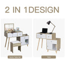 Consolle Trucco 105x45x123 cm con Specchio 4 Cassetti e Sgabello 