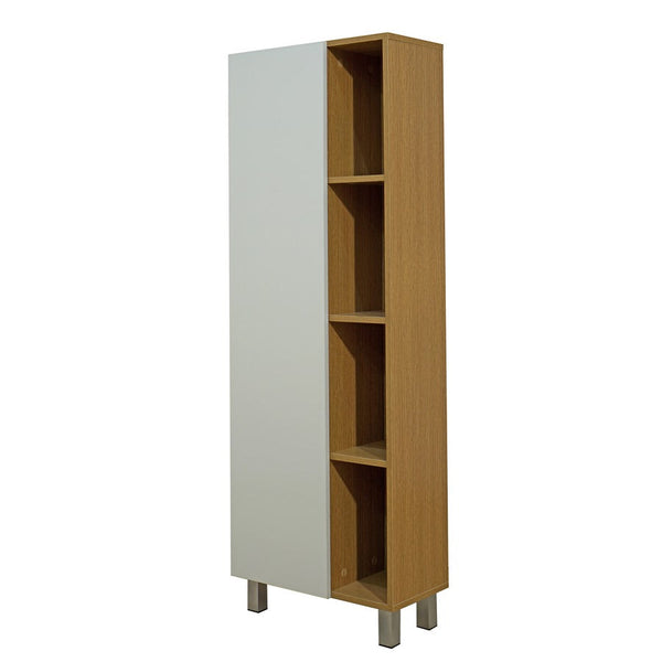 online Mobile a Colonna per  Bagno 50x140x24 cm 1 Anta 4 Ripiani in Melaminico Rovere Chiaro e Bianco Opaco