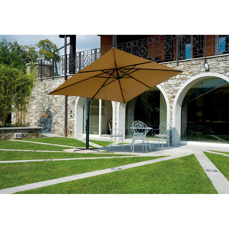 Ombrellone da Giardino Decentrato in Alluminio 2,40x3,30m con Manovella Vorghini Poli Antracite e Sabbia