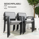 Set da Giardino con Tavolo da Pranzo Rettangolare e 8 Sedie Impilabili con Braccioli Grigio     