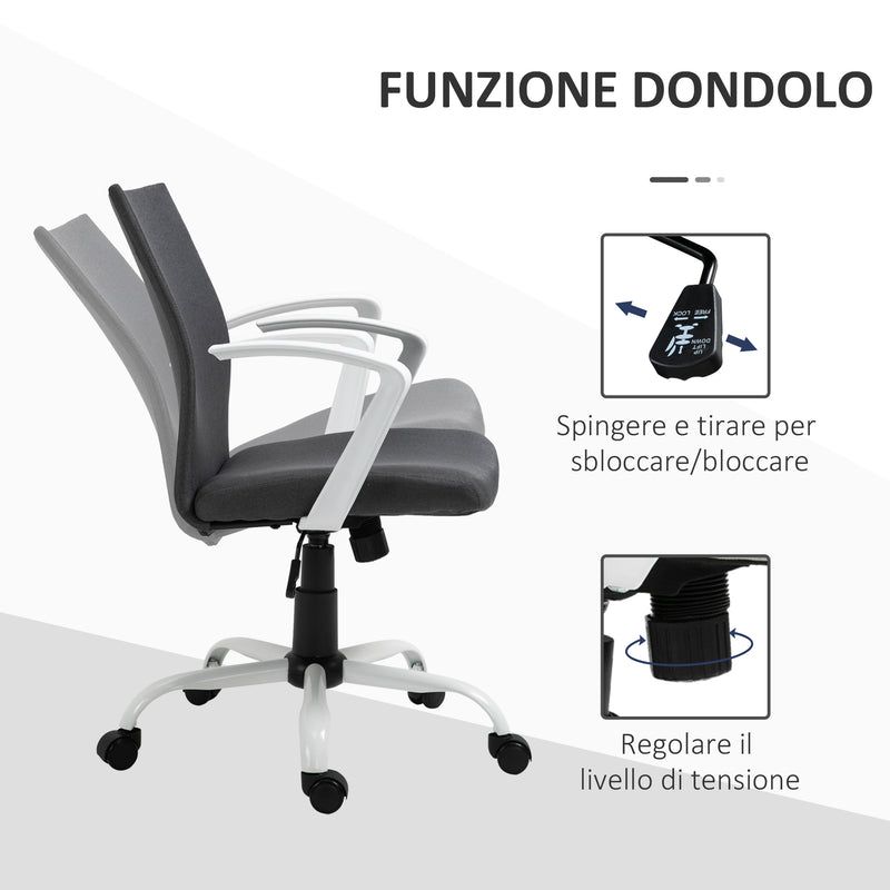 Sedia da Ufficio Ergonomica Girevole 61x61x89-99 cm in Poliestere Effetto Lino Grigio Scuro 