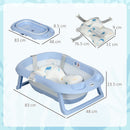 Vaschetta Bagnetto Pieghevole per Bambini 0-6 Anni 83x48x23,5 cm con Cuscino e 2 Ripiani Blu e Bianco