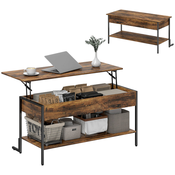 Tavolino da Caffè in Stile Industriale 95x40x46,5 cm con Vano Nascosto e Ripiano in Legno Marrone prezzo