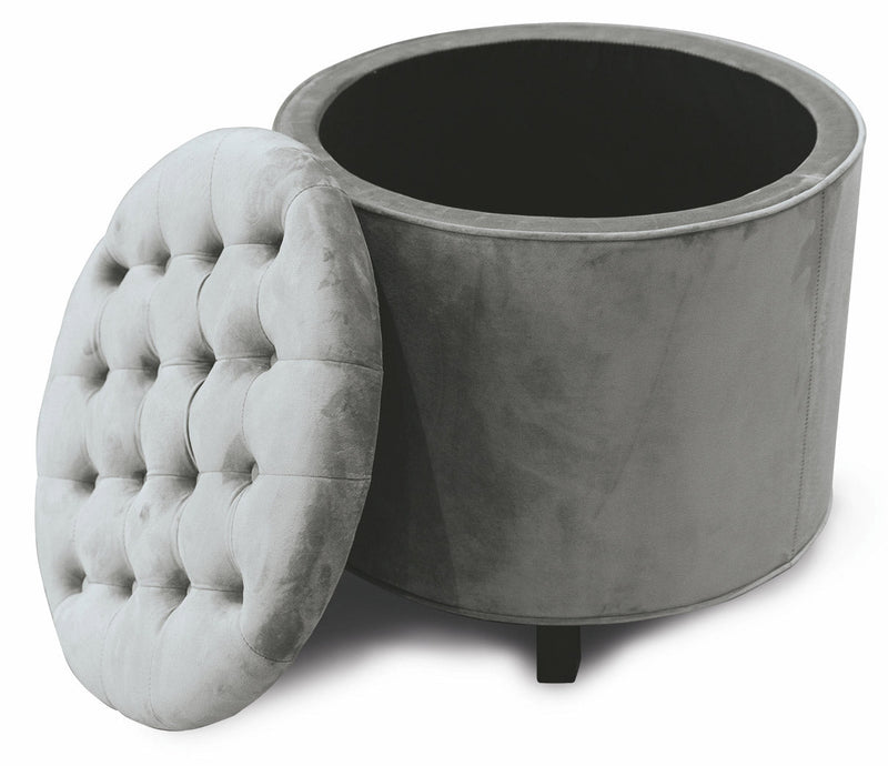 Pouf Poggiapiedi Contenitore Ø55x55 cm in Velluto Soriani Grigio Chiaro