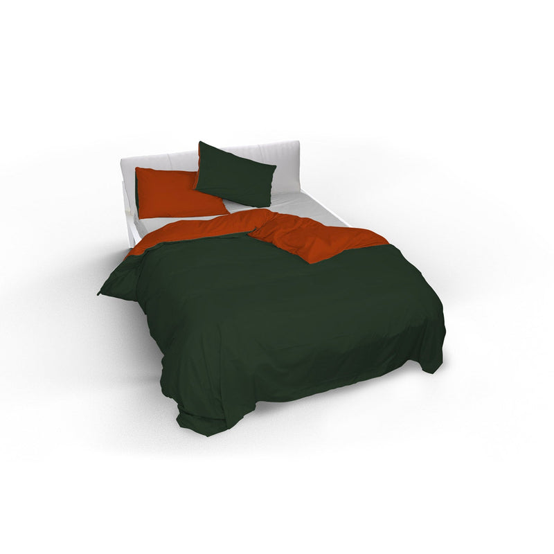 Copripiumino Matrimoniale con Sacco e Federe Double Face Verde Oliva/Terra