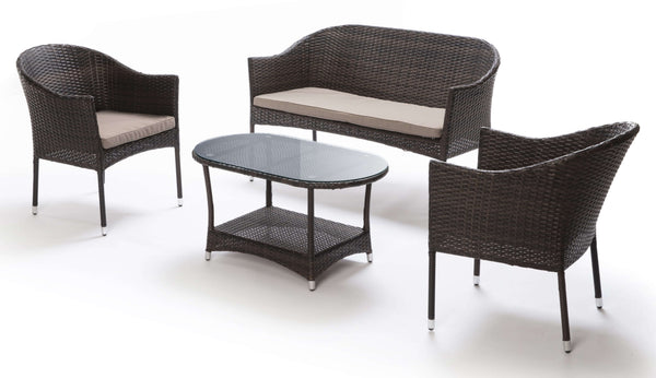 online Garden Lounge Set aus Korbsofa, 2 Sesseln und Taddei Atlanta Couchtisch in Dunkelbraun