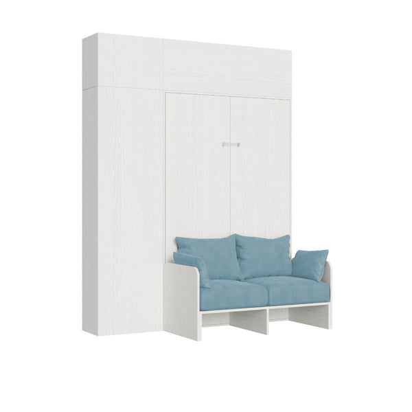 sconto Letto Una Piazza E Mezzo A Scomparsa 120 Kentaro Con Divano E Mobili Bianco Frassino e Azzurro