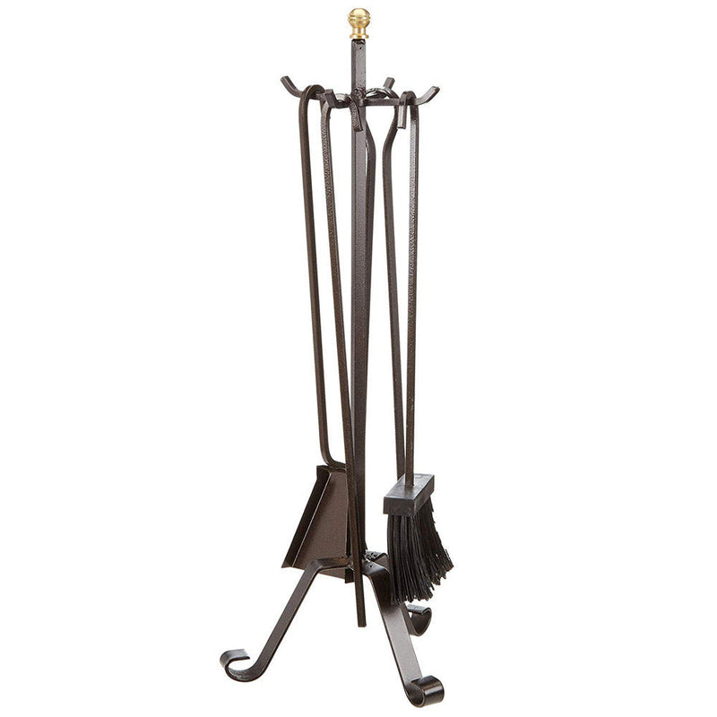 Set Camino 4 Pezzi 22x58 cm Scopino Paletta Attizzatoio e Pinza Ferro Battuto