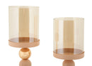 Porta Candele Glassy Rosa Set 2 Pz Ø10x36 cm - Ø10x32 cm in Ferro Rosa e Oro      