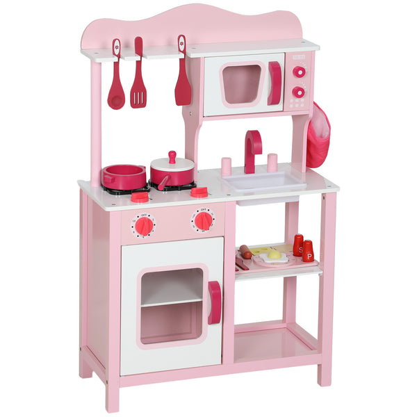 sconto Cucina Giocattolo per Bambini 3+ Anni 55x24x86 cm con Microonde Piano Cottura e Lavandino in Legno Rosa