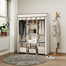 Armadio Salvaspazio 125x43x162,5 cm con Base Rialzata 8 Ripiani e 2 Barre in Tessuto non Tessuto e Acciaio Crema      