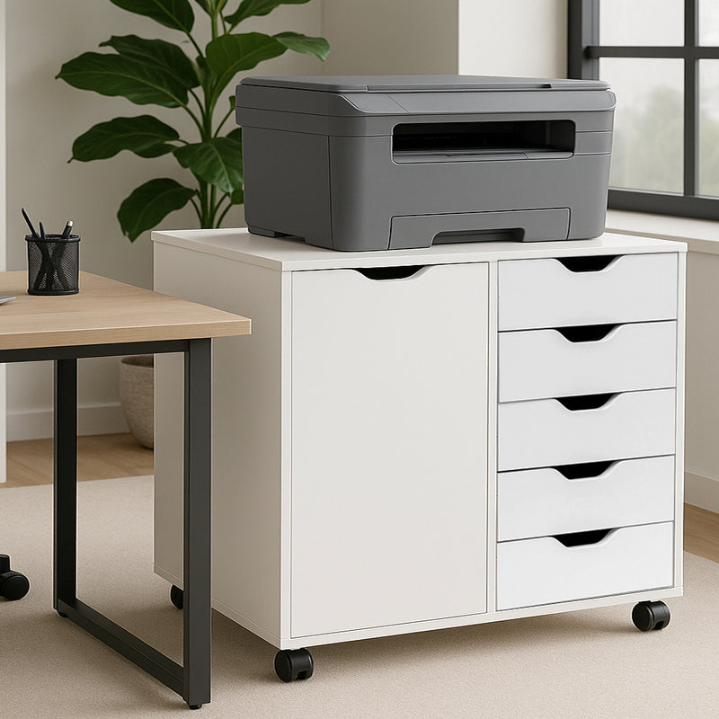 Cassettiera Mobile Ufficio Porta Stampante Salvaspazio 78x40x65,5 cm con Ruote in Legno Bianco      