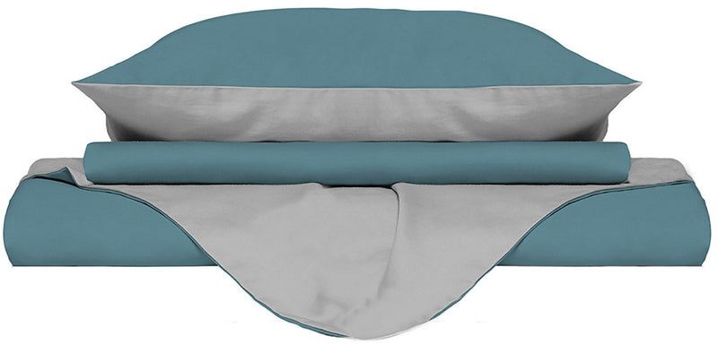 Copripiumino con Sacco e Federe Doubleface Ottanio\/Grigio Chiaro