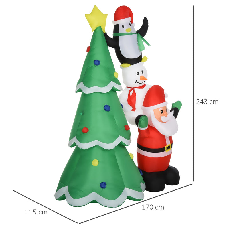 Babbo Natale Gonfiabile 170x115x243 cm con Pinguino e Pupazzo di Neve per Esterno 