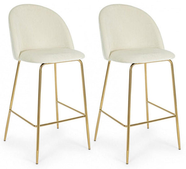 sconto Set mit 2 Hockern 51 x 55 x 105 cm aus weißem Polyester mit Samteffekt