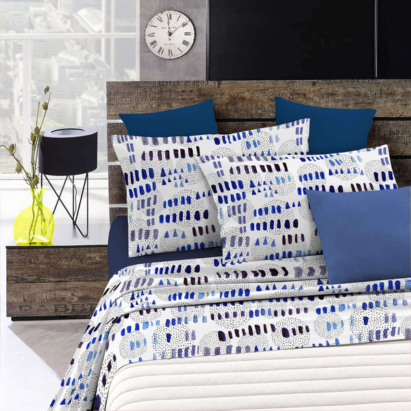 prezzo Bettlaken-Set mit Aufdruck oben und unten und Kissenbezügen mit Punkten und Linien