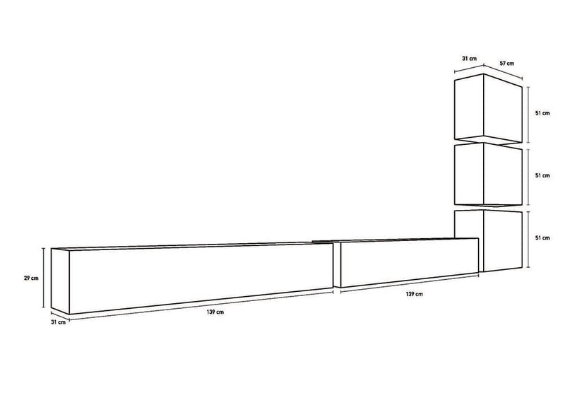 Parete Attrezzata Mobili Salotto 6 Mobili Sospesi 159x401x31cm TFT  Cube Bianco Lucido e Miele