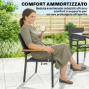 Set 2 Sedie Giardino Impilabili 56x55x85 cm con Seduta e Schienale Imbottiti in Alluminio e Texteline Grigio Scuro      