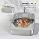 Lettiera per Gatti XXL 69,8x50,3x29,8 cm con Paletta Lati Alti Antiperdita Antiodore Fino a 12 kg in Acciaio Inox Grigio      