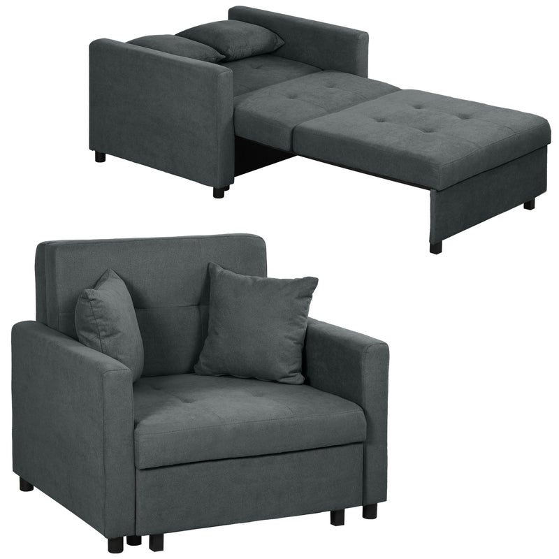 Poltrona Letto Singolo  100x98x88 cm con Vano Contenitore in Tessuto Effetto Velluto Grigio  