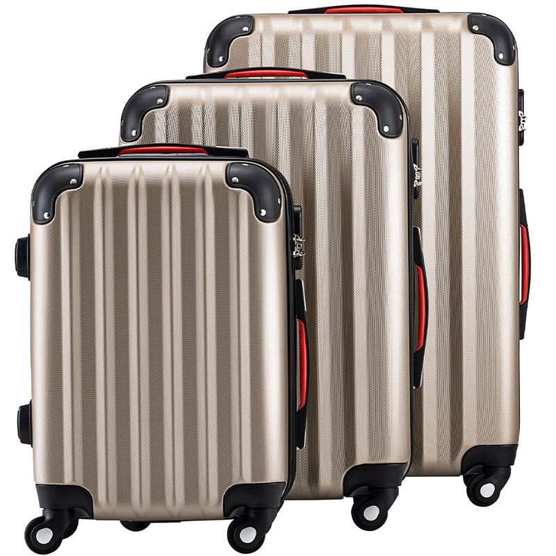 Set 3 Valigie Trolley Rigide da Viaggio Easy Roll Angoli Rinfornzati in ABS Champagne  