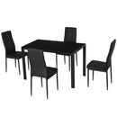 Set da Pranzo Tavolo con Piano in Vetro e 4 Sedie in Metallo e Similpelle  Nero