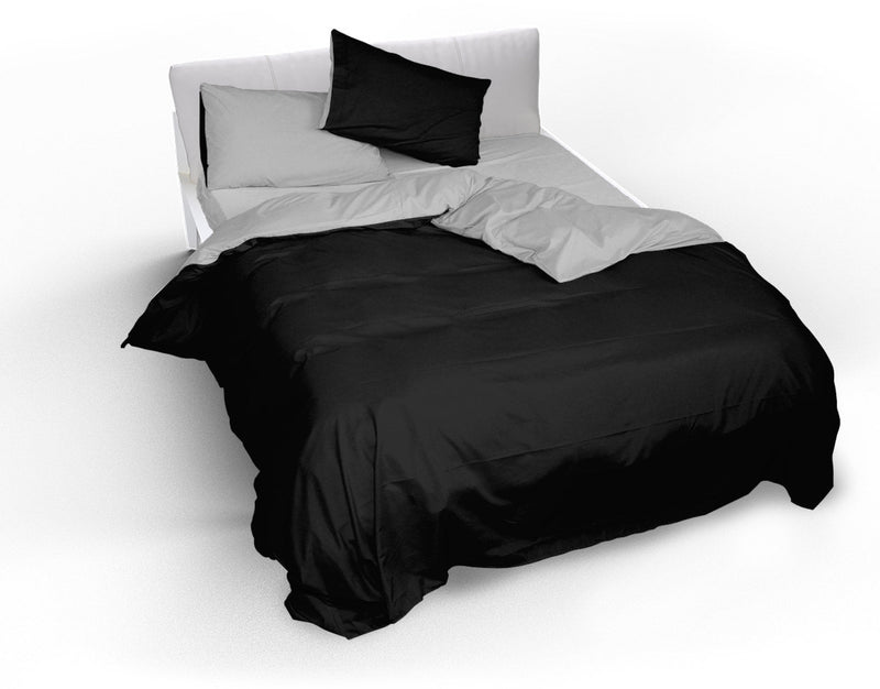 Copripiumino con Sacco e Federe Doubleface Nero\/Grigio Chiaro