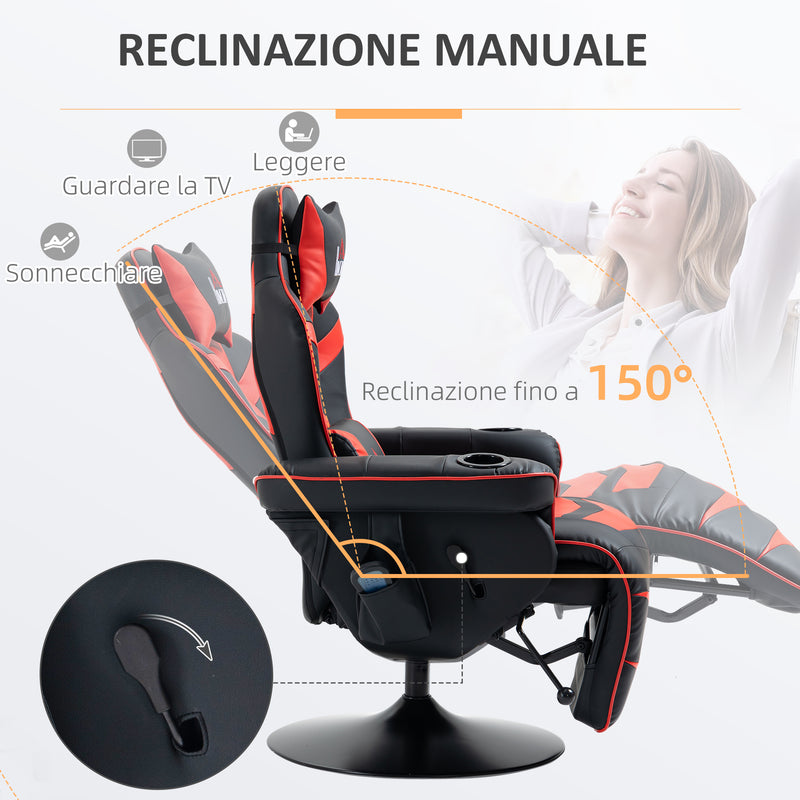 Sedia da Gaming Massaggiante con Poggiapiedi e Cuscino 79,5x82,5x111,5 cm in Pelle PU Nero   
