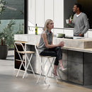 Set 2 Sgabelli da Bar Pieghevoli 37x45x87 cm con Poggiapiedi in Legno e Acciaio Bianco      