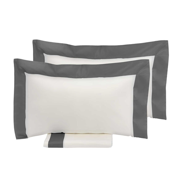 Bettbezug für Doppelbett mit Tasche und Kissenbezügen in Satin Garrini Eveline Elfenbein/Grau online