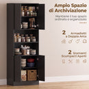 Dispensa Cucina 60x30x170 cm con Contenitore e Mensola Regolabile in Pannello Truciolare Effetto Legno Nero      
