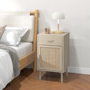 Set 2 Comodini per Camera da Letto con Cassetto e Anta 40x40x68,5 cm in Rattan Stile Boho Naturale