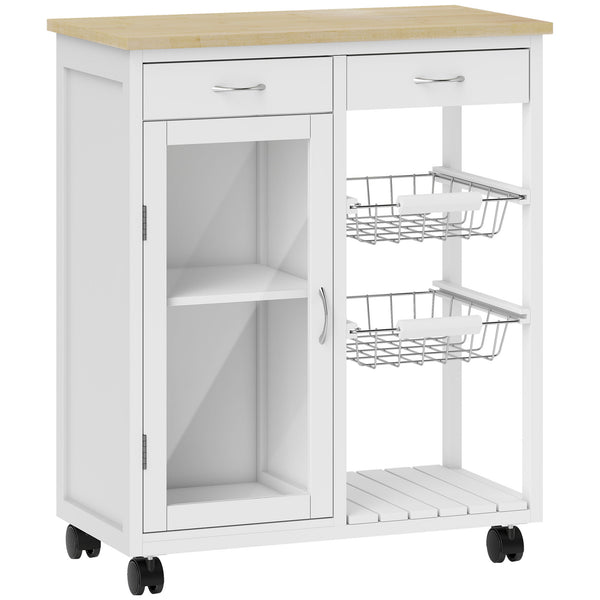 sconto Carrello da Cucina 67x35x80 cm con 2 Cassetti Armadietto Ripiano e 2 Cestini in Acciaio e Bambù Bianco