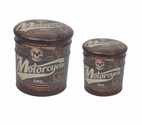 Set 2 Pouf Round Container aus braunem Moto MDF sconto