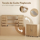 Tavolo Cucito Pieghevole 160x40x81,5 cm con Ruote 4 Contenitori 20 Perni e Ripiano in Truciolato Quercia      