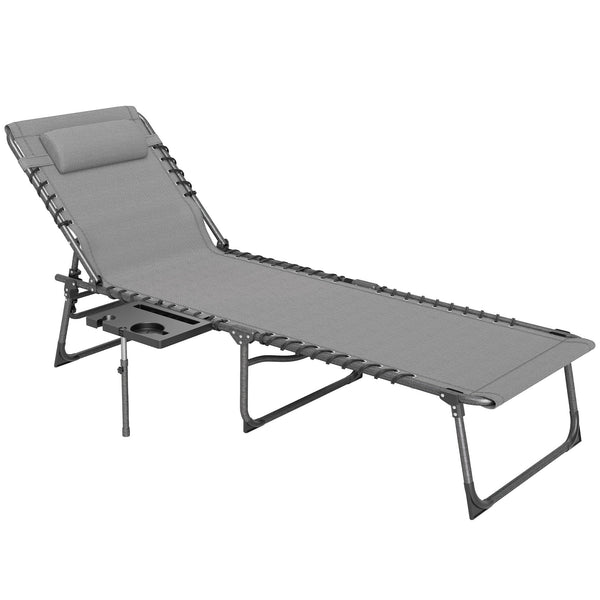 Sdraio da Giardino Pieghevole 60x190x31 cm Reclinabile a 5 Livelli con Tavolino Laterale e Tasca Grigio e Nero prezzo