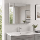 Specchio Bagno Contenitore 90x15x75 cm con Luce LED Dimmerabile a 3 Colori Ante Soft Close Ripiani Regolabili e Interruttore Touch in MDF e Vetro Bianco      