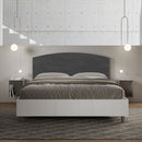 Letto Matrimoniale con Rete e Contenitore Alzata Comoda Struttura Bianco Frassico e Testata in Microfibra Antilia Grigio Varie Misure