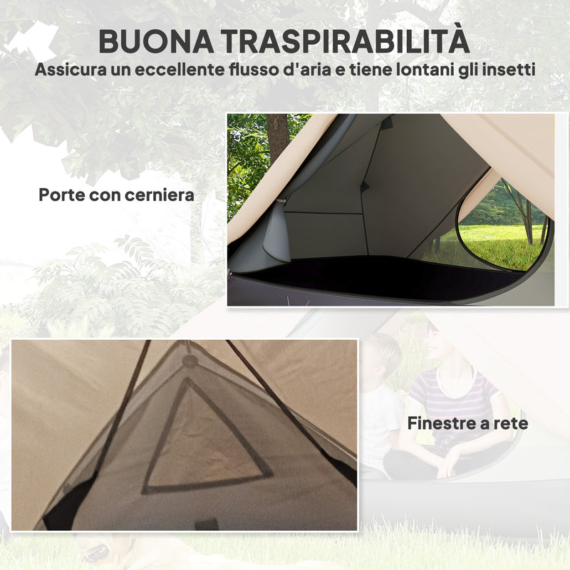 Tenda da Campeggio 2 Posti Impermeabile 280x225x110 cm con 2 Vestiboli e 2 Porte Beige   