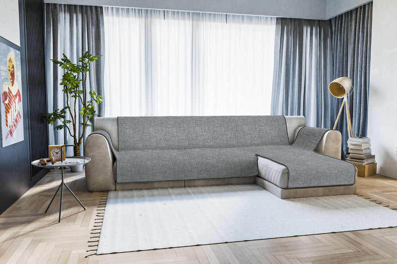 Copridivano con Penisola Destra in Poliestere e Cotone Grigio Scuro Varie Misure