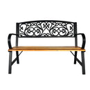 Panca da Giardino Schienale in Ghisa Seduta in Legno 120x56x87 cm Nero e Legno  