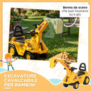 Escavatore Cavalcabile per Bambini 18-48 Mesi con Benna e Spazio di Archiviazione Clacson Volante Giallo      